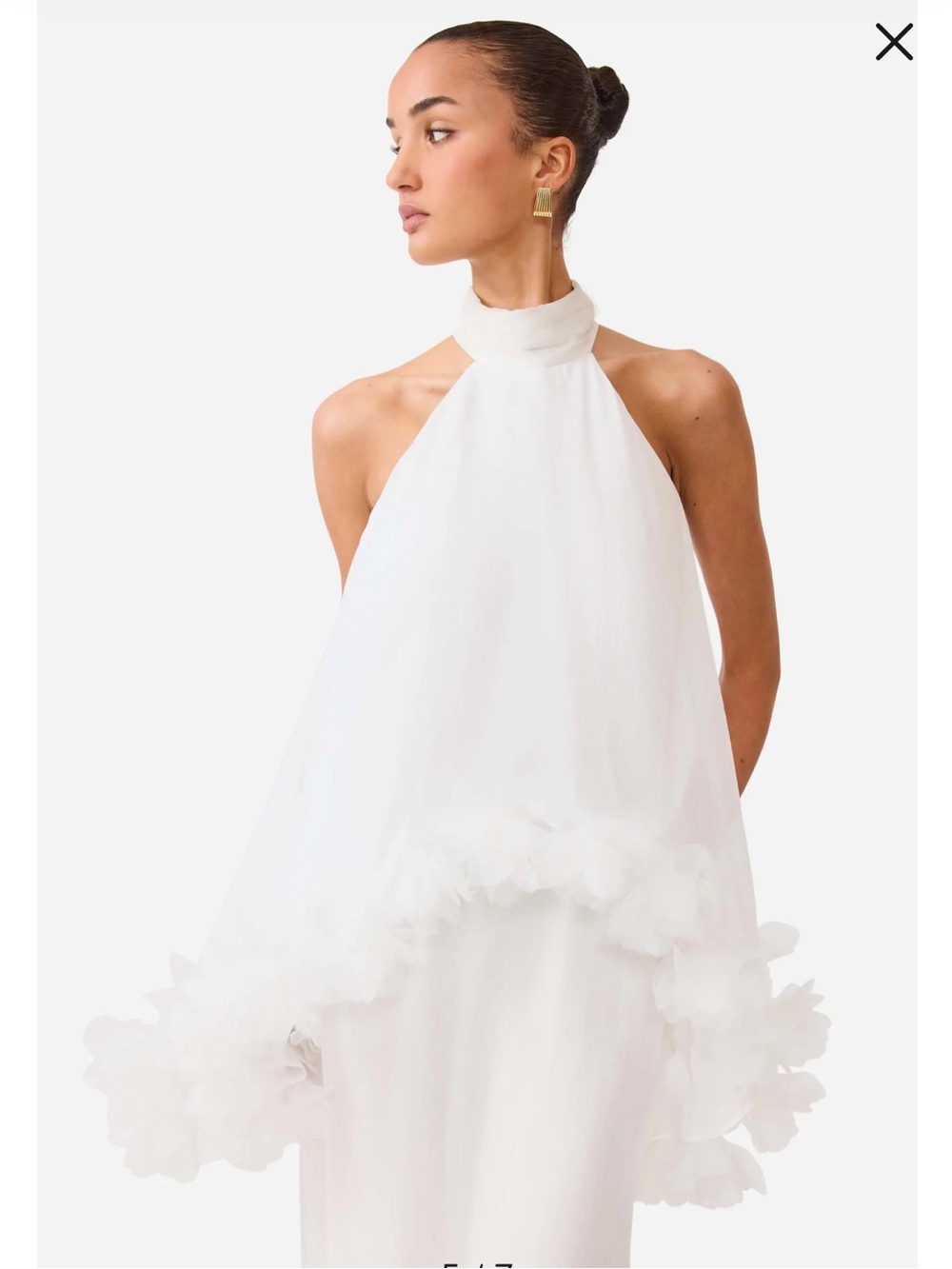Elliatt Poppy Cape Gown White High-Neck Maxi Dress with Floral Cuff - Picture 6 of 8